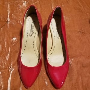 Shiny Red Kitten Pointed Heels